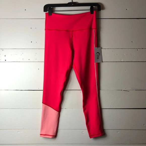 NWT Zyia Popsicle Pink Reflective Stripe Light n Tight Hi-Rise 7/8 24" Size 4 - Picture 4 of 9